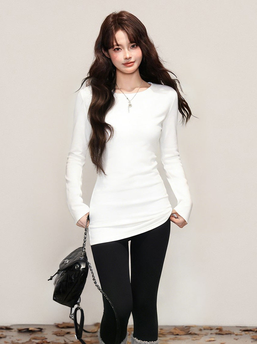 White De-ling Mid-Length Basic T-Shirt Long Sleeve