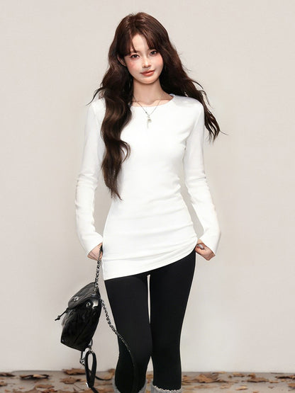 White De-ling Mid-Length Basic T-Shirt Long Sleeve