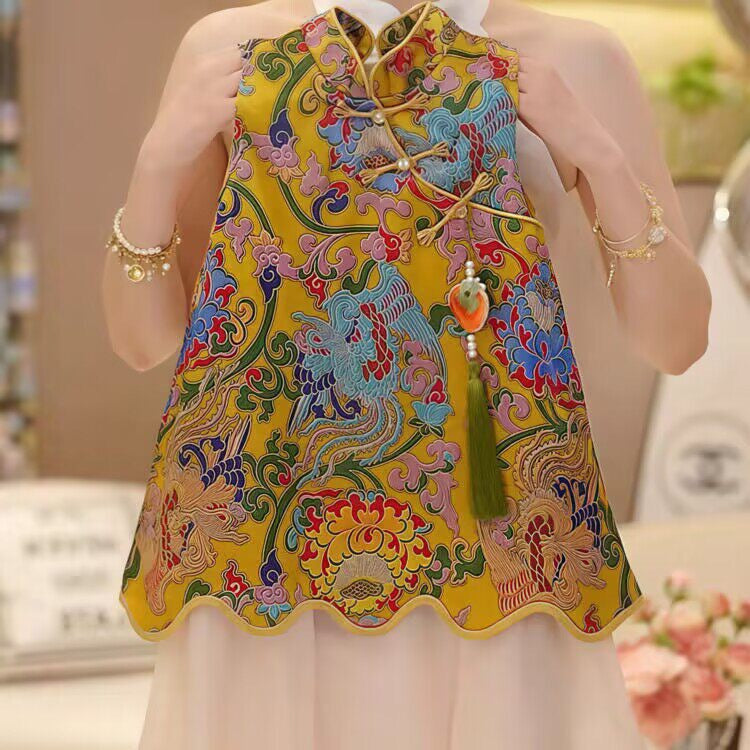 Girls' New  Dress Summer  New National Fashion Improved Cheongsam Dress Children's Stylish Princess Dress Foreign Trade