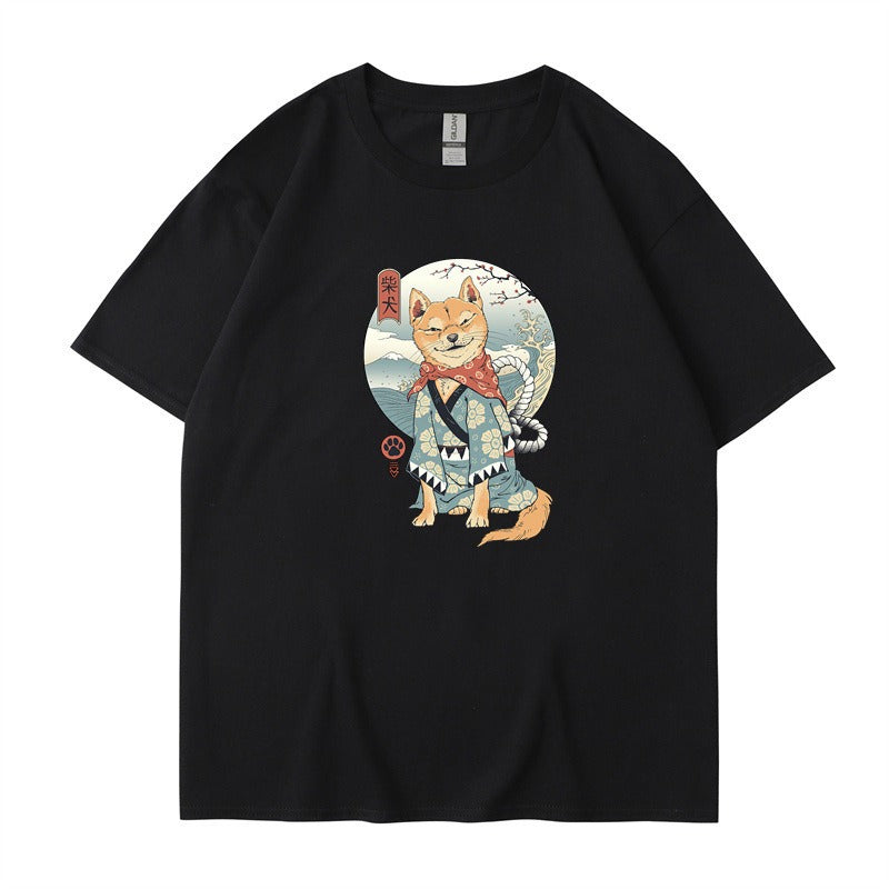 Chai Gou Ukiyo-e style round neck short sleeved casual top for men