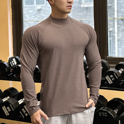 Fitness Top High Neck Brother New Round Neck Men's T-Shirt De Rong Running Long Sleeve Casual Sport Autumn Winter