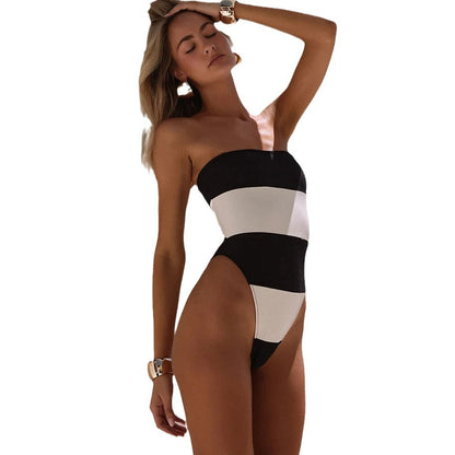 One-Piece Swimsuit Women's  Bikini Sexy Striped Swimwear Wholesale Bikini