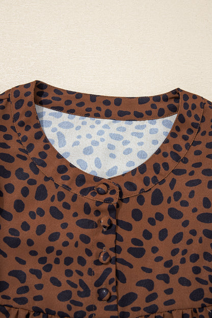Brown Leopard Print Ruffled Puff Sleeve Blouse