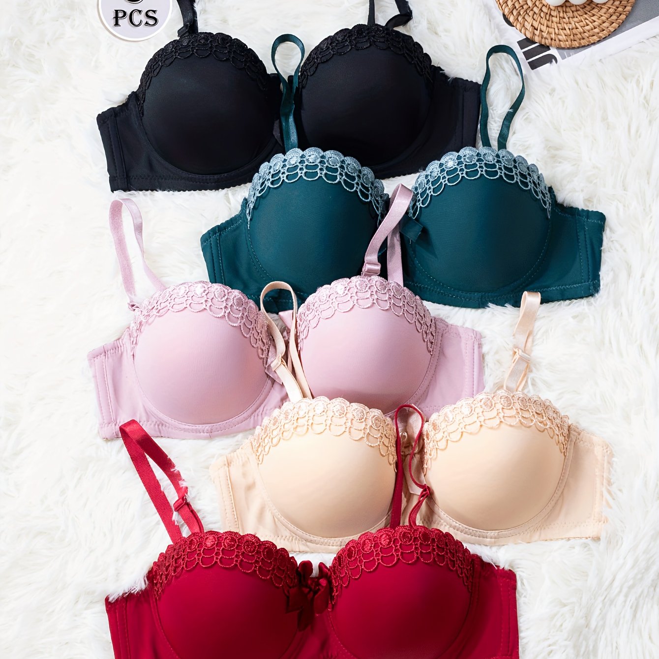 5pcs Lingerie Set with Butterfly, Underwire Bra and Panties, Non-Slip Fashion Sexy Women's Underwear