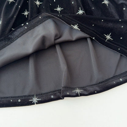 Clothing  Elegant Velvet Long Sleeve Dress with Glitter Star Print, Turn-Down Collar Princess Cut, Children's Formal Dress