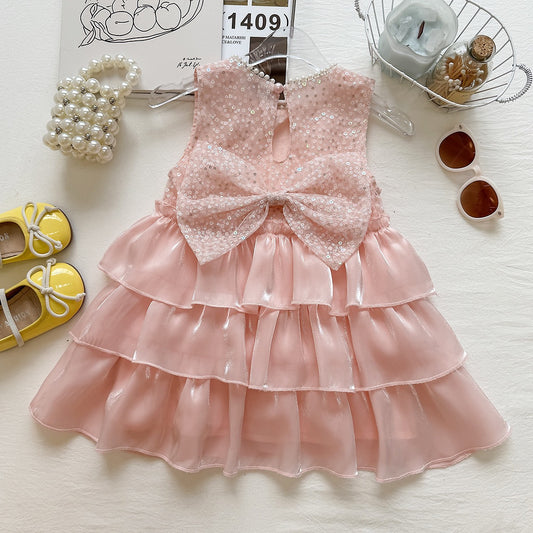 Summer Girls' Dress New Style Sequin Beaded Princess Dress Little Girl Birthday Gown Cake Skirt