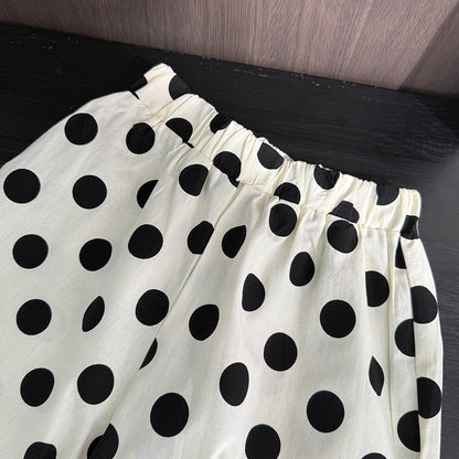 Cute Girl's Summer Outfit Set with Polka Dot Print, Sweet Flutter Sleeve Top and Ruffled Long Pants Two-Piece Set