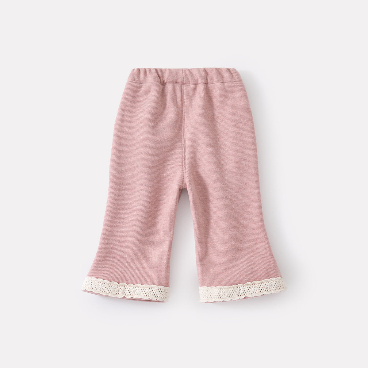 Pantalon évasé à bordure en dentelle, doublé polaire, patchwork épais de couleur unie