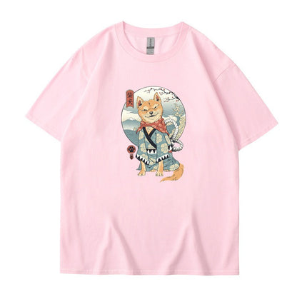 Chai Gou Ukiyo-e style round neck short sleeved casual top for men