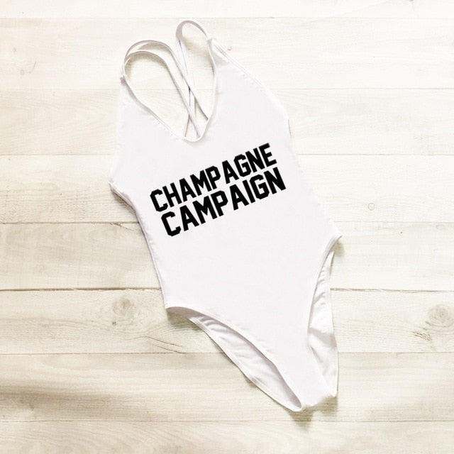 CHAMPAGNE CAMPAIGN Cross Back Swimwear Women One Piece Swimsuit Sexy Bodysuit Summer Bathing Suit maillot de bain femme Black