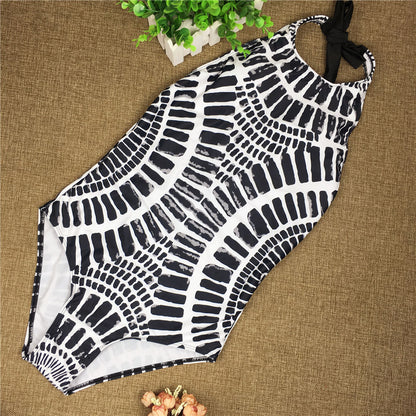 Monokini Plus Size One Piece Swim Bathing Suit Bandage Swimwear Women Halter Neck Swimsuit Maillot De Bain Print Bodysuit