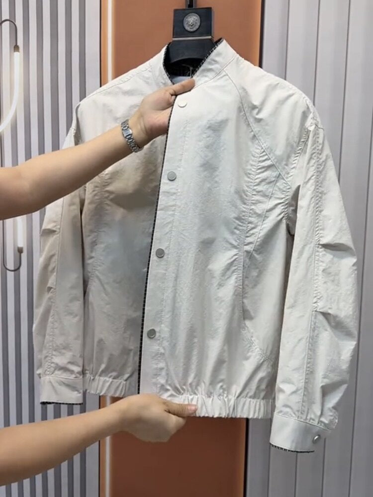 Men's  Casual Patchwork Layered Button Henley Collar Loose Fit Jacket