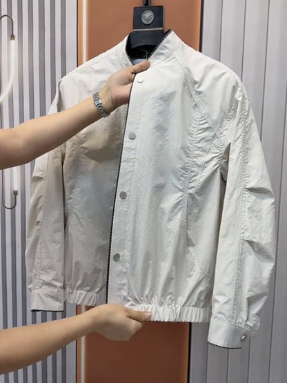 Men's  Casual Patchwork Layered Button Henley Collar Loose Fit Jacket