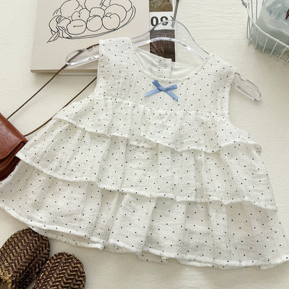 Chic Polka Dot Cake Top with Ruffle Shorts Set for Girls Summer Casual Two-Piece Outfit