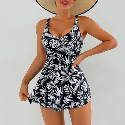 V-neck printed swimsuit