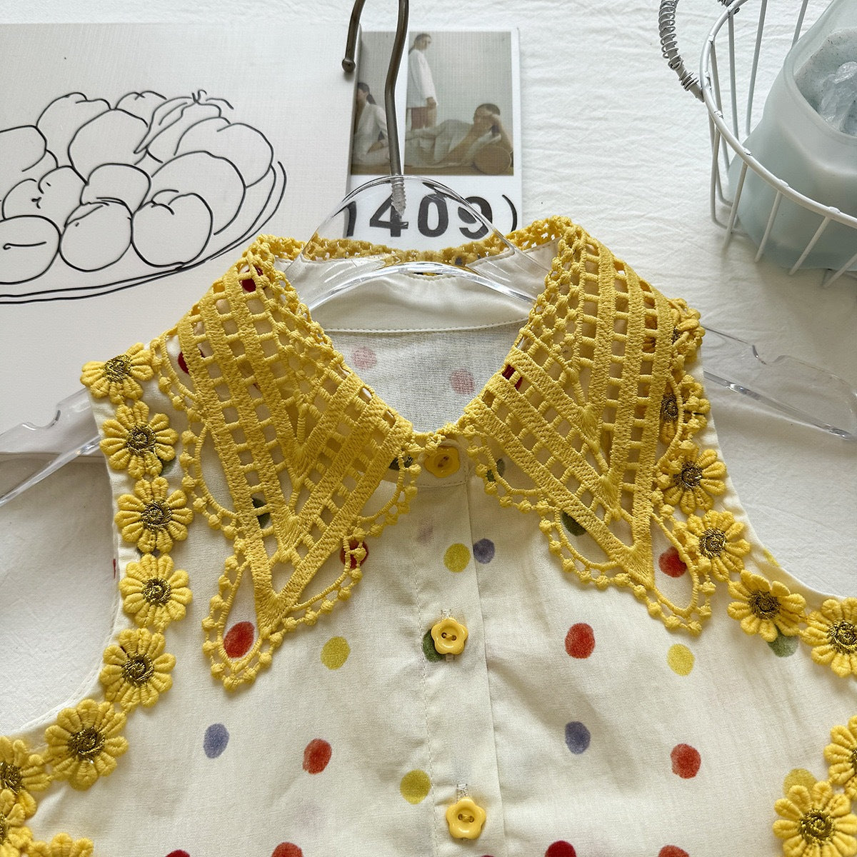Summer Girls' Set Colorful Polka Dot Sleeveless Top Ruffled Wide-Leg Pants Stylish Two-Piece Outfit