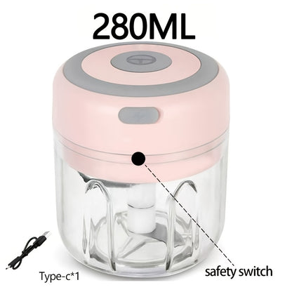 Electric Food Chopper (280ml), Mincer Electric Food Processor, Cordless Meat Grinder. Portable, Rechargeability, Suitable for Vegetables, Peppers, Onions, Seasonings, Nuts