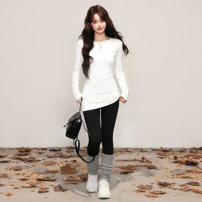 White De-ling Mid-Length Basic T-Shirt Long Sleeve