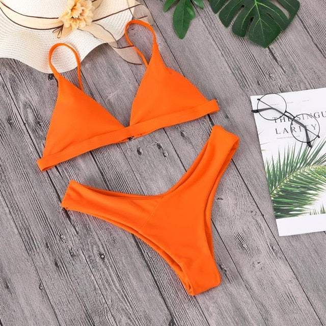 2020 Solid Bikini Set Women Swimsuit Female Swimwear Bikinis Sexy Bathing Suit Biquini Backless Beach Wear Maillot De Bain Femme