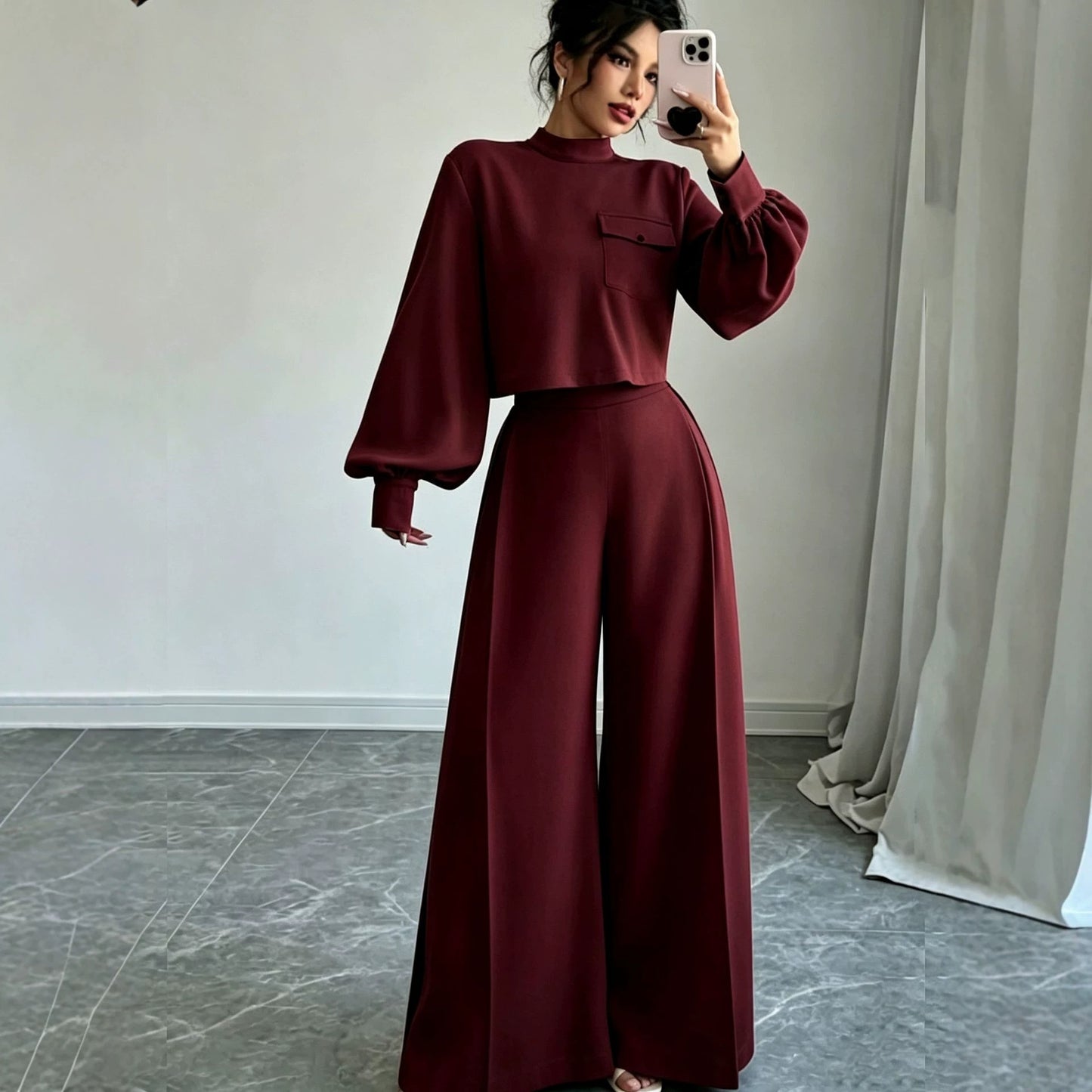 Ensemble pantalon large uni pour femme