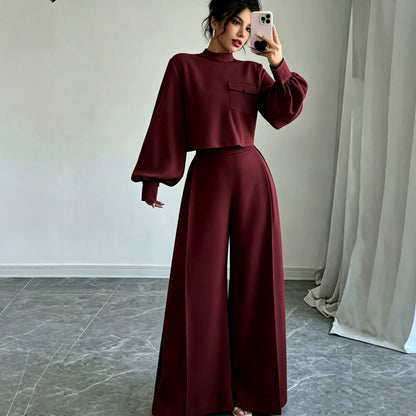 Ensemble pantalon large uni pour femme