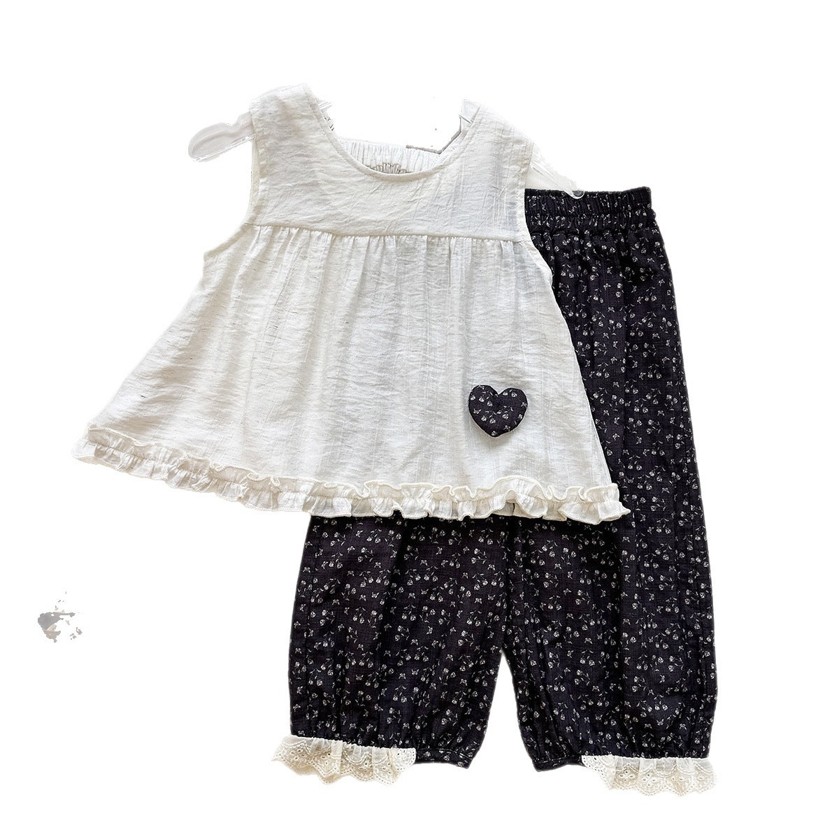 Summer Girls' Outfit Set Fashion Sleeveless Crop Top Floral Long Pants Casual Two-Piece Set