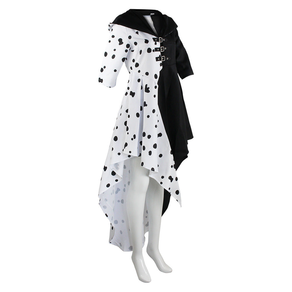 Halloween 101 Dalmatians Cosplay Dress Cruella de Vil Spotted Costume Performance Dress