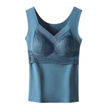 De Rong Warm Vest for Women Double sided Brushed with Chest Pads Slim Fit Bottom Heating Warm Underwear for Women