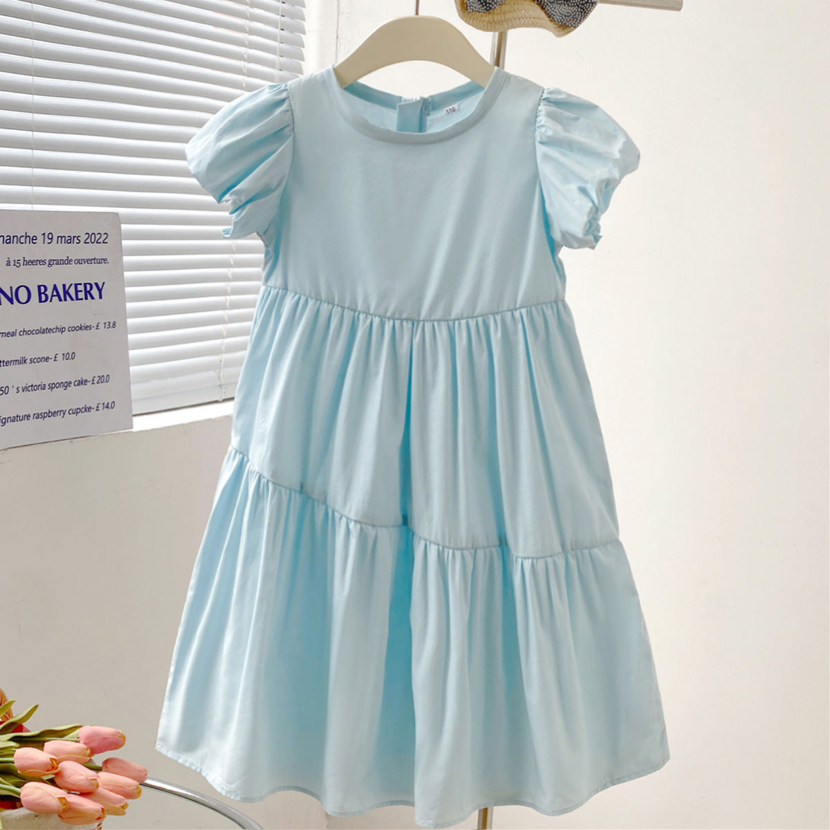 Charming Children's Summer Dress for Girls with Bubble SleevesFashionable Kids Clothing