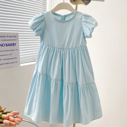 Charming Children's Summer Dress for Girls with Bubble SleevesFashionable Kids Clothing