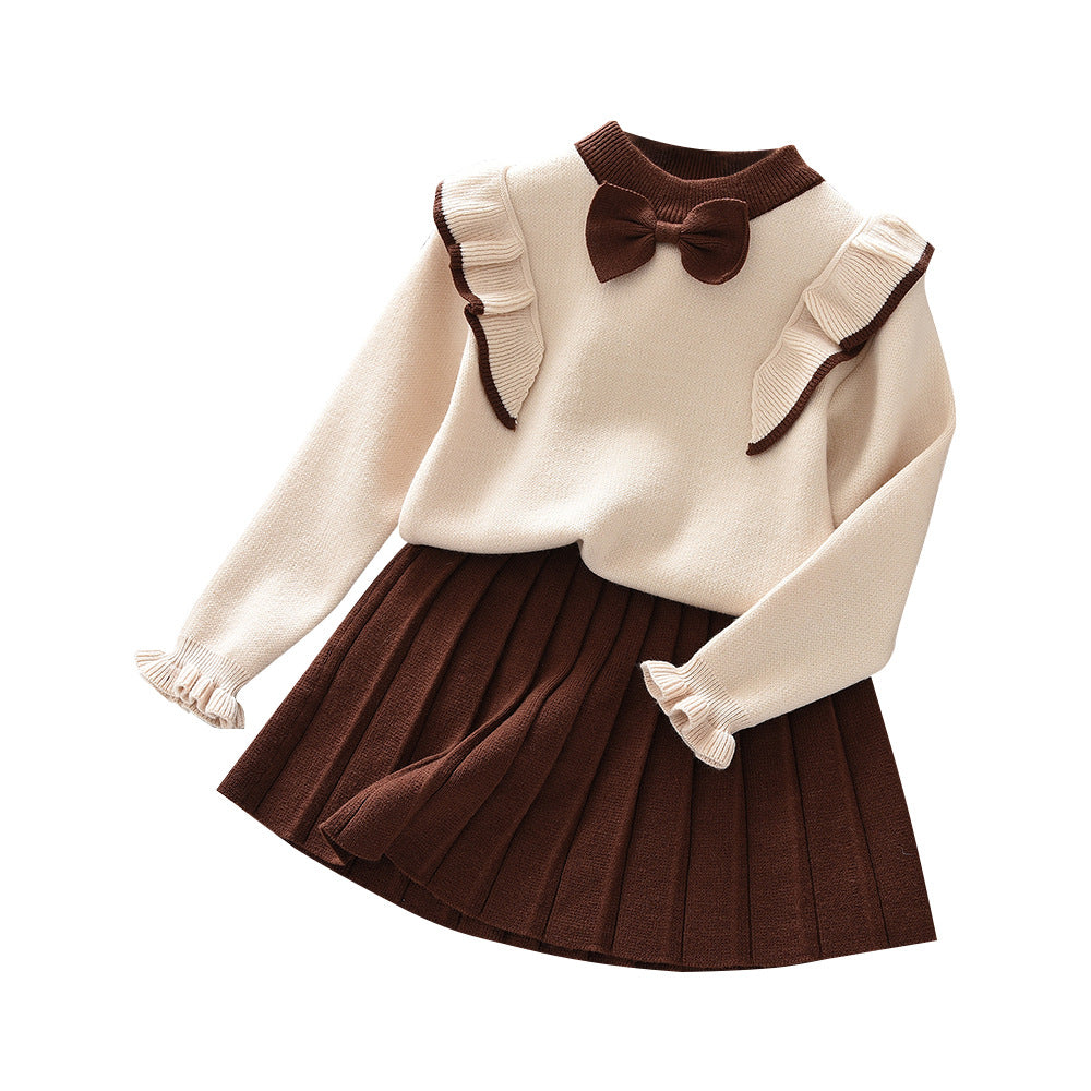 Charming Knitted Sweater and Pleated Skirt Set for GirlsSpring and Autumn Fashion Two-Piece Princess Dress Outfit