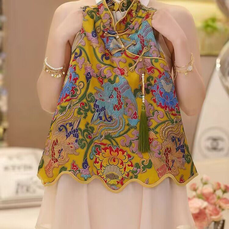 Girls' New  Dress Summer  New National Fashion Improved Cheongsam Dress Children's Stylish Princess Dress Foreign Trade