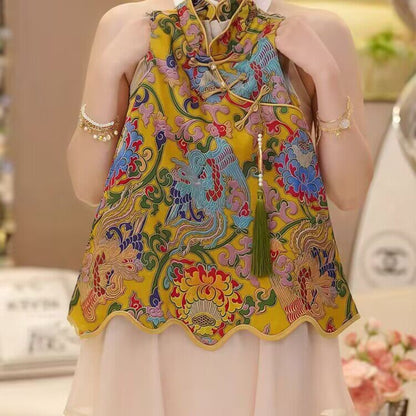 Girls' New  Dress Summer  New National Fashion Improved Cheongsam Dress Children's Stylish Princess Dress Foreign Trade