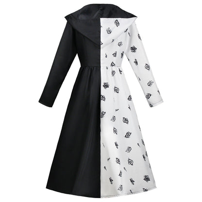 Halloween Movie 101 Dalmatians Cruella De Vil Black and White Dress Stage Performance Costume Cruella Cosplay Dress