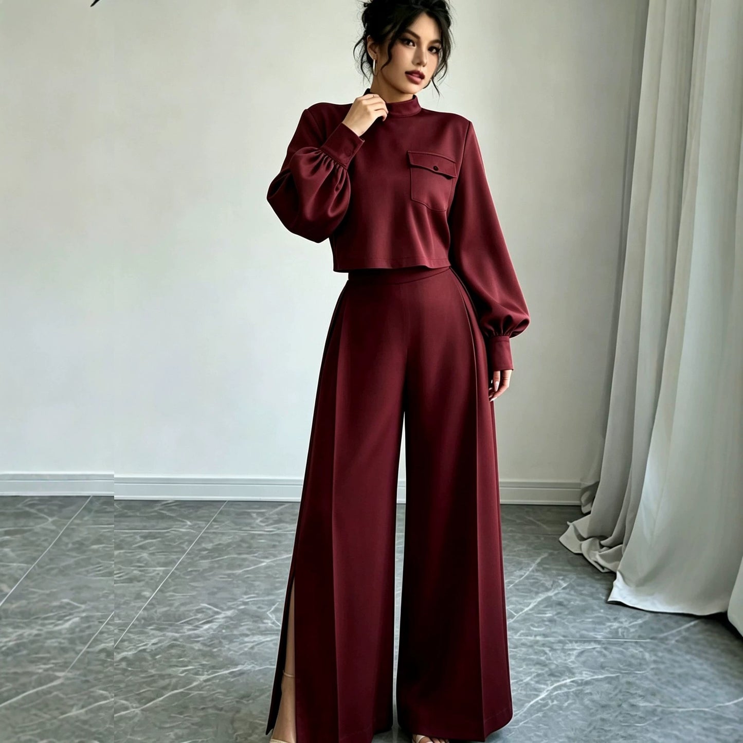 Ensemble pantalon large uni pour femme