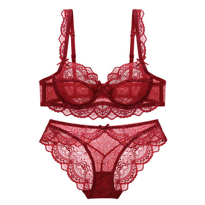 Sexy Lace Ultra Thin Transparent Bra and Panties Set Large Size Underwear Set Lingerie Women Brassieres A B C D E Cup 95C 95D