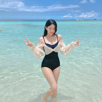 Beachwear Solid Color Sleeveless Triangular Cut Bodysuit Swimwear