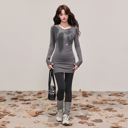 White De-ling Mid-Length Basic T-Shirt Long Sleeve