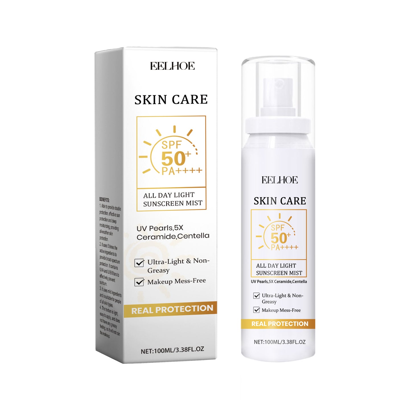 EELHOE All Day Light Sunscreen Mist, Hydrating Emulsion Isolation Skin Care Moisturizing Repair Spray