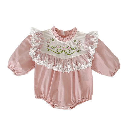 Baby Long Sleeve Romper with Lace Embroidery, Spring and Autumn New StyleFashion for Girls, Infant Bodysuit