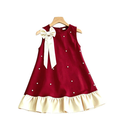 Charming Butterfly Knot Sleeveless Dress for Girls, Elegant Chic Style with Sparkling Rhinestones, Princess Dress, Summer Fashion Mini Dress