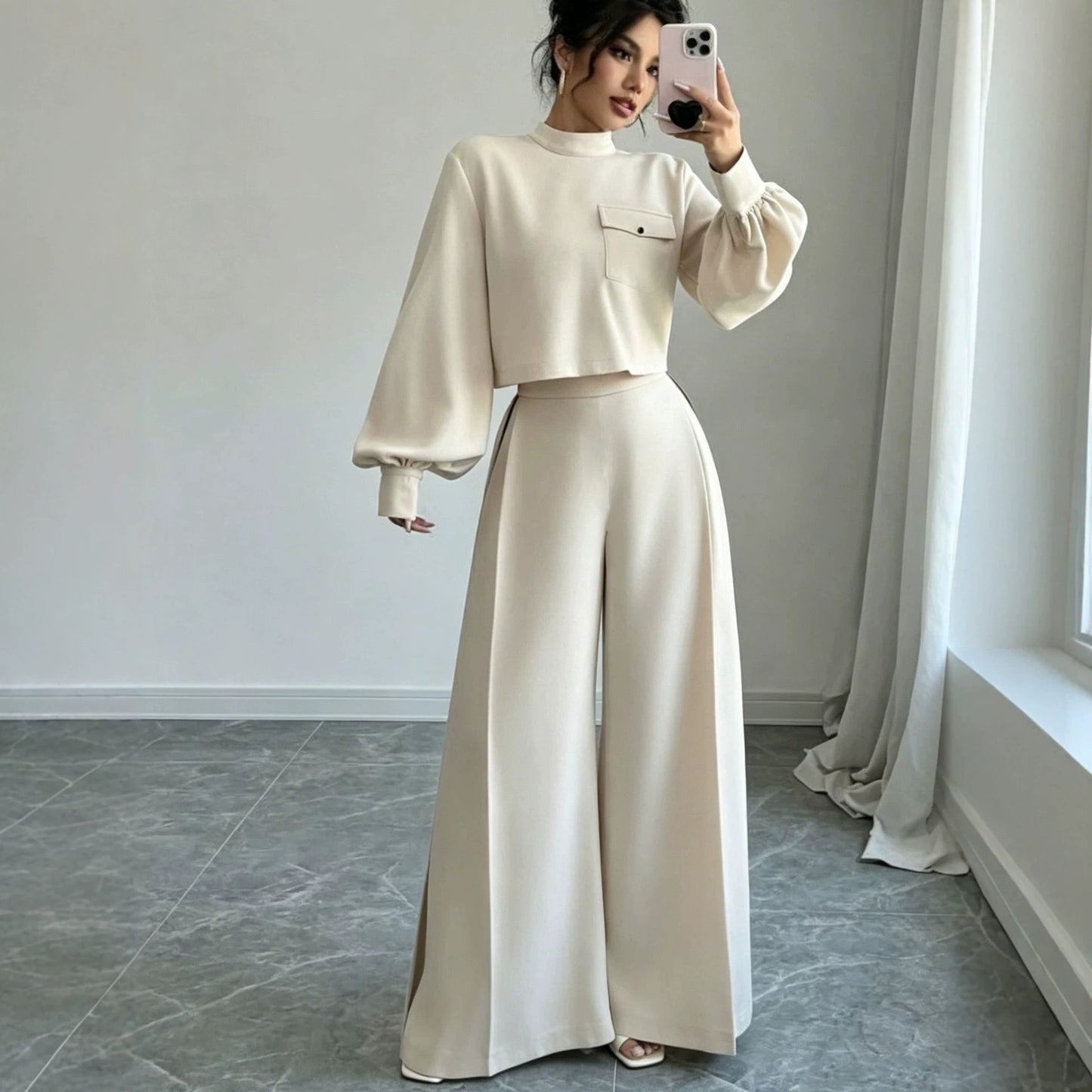 Ensemble pantalon large uni pour femme