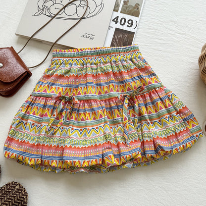 Summer New Girls' Outfit SetPeter Pan Collar Sleeveless Top with Vintage Print Shorts Two-Piece Fashion Set