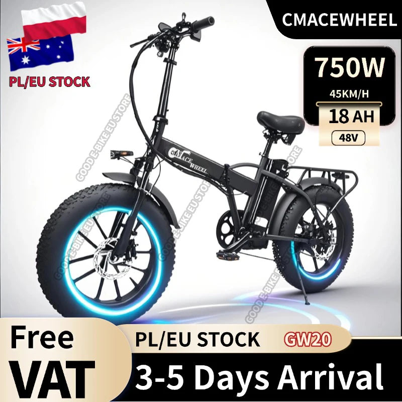 CMACEWHEEL GW20 48V18AH batterie au Lithium vélo électrique adulte 20*4 pouces gros pneu montagne ville vélo électrique