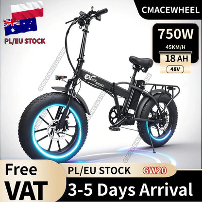 CMACEWHEEL GW20 48V18AH batterie au Lithium vélo électrique adulte 20*4 pouces gros pneu montagne ville vélo électrique