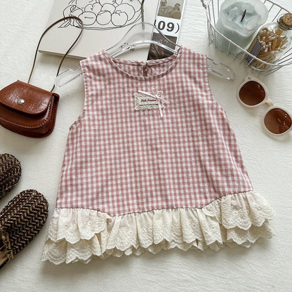 Wide-leg Pants Set with Lace Trim for Girls, Casual Two-Piece Outfit