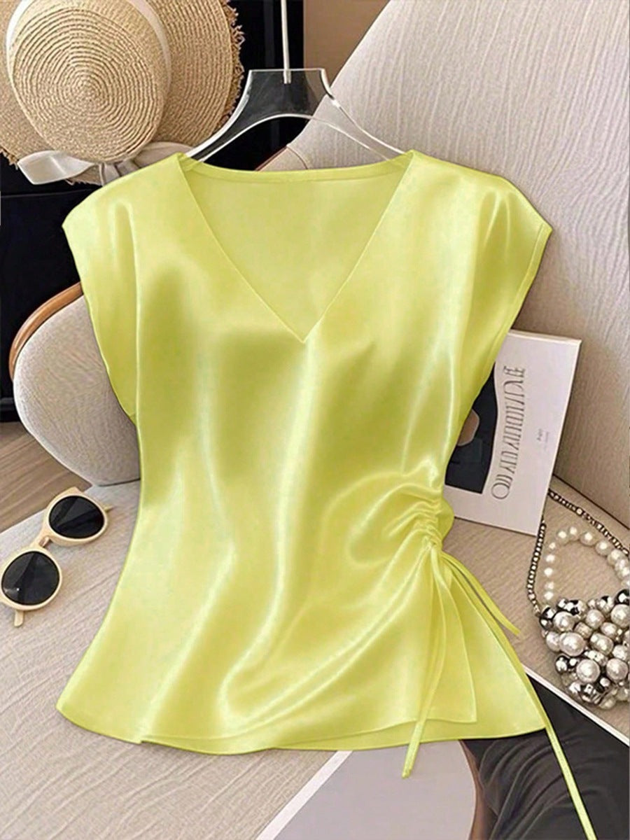 V-neck drawstring top