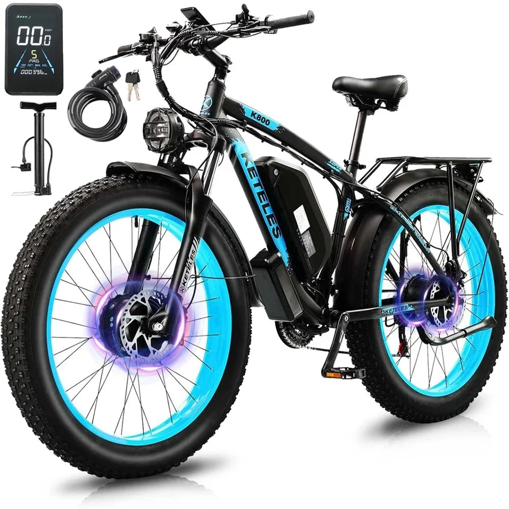 KETELES k800 vélo électrique à double moteur adulte 2000W, batterie 23AH, VTT électrique à gros pneus 26*4.0.