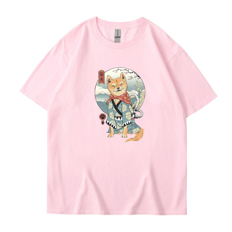 Chai Gou Ukiyo-e style round neck short sleeved casual top for men