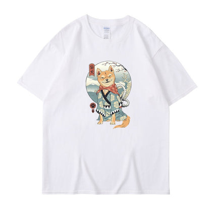 Chai Gou Ukiyo-e style round neck short sleeved casual top for men
